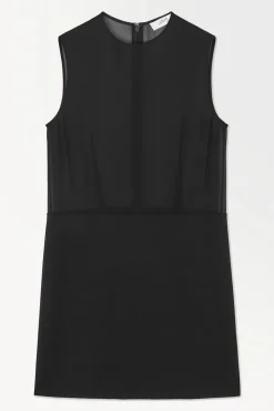 New COS THE SHEER-PANEL SILK SHIFT DRESS BLACK