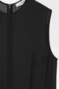 New COS THE SHEER-PANEL SILK SHIFT DRESS BLACK