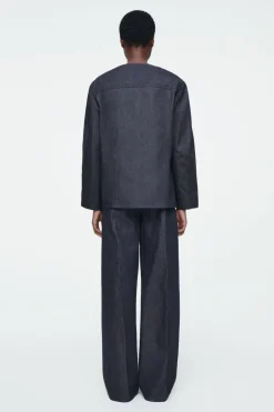 Sale COS THE STRAIGHT-NECK RAW DENIM SHIRT INDIGO