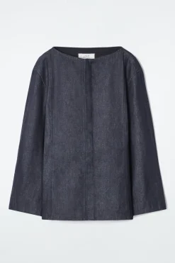 Sale COS THE STRAIGHT-NECK RAW DENIM SHIRT INDIGO