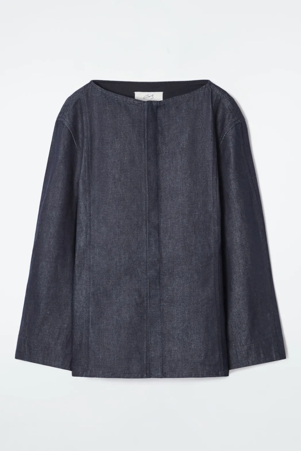 Sale COS THE STRAIGHT-NECK RAW DENIM SHIRT INDIGO