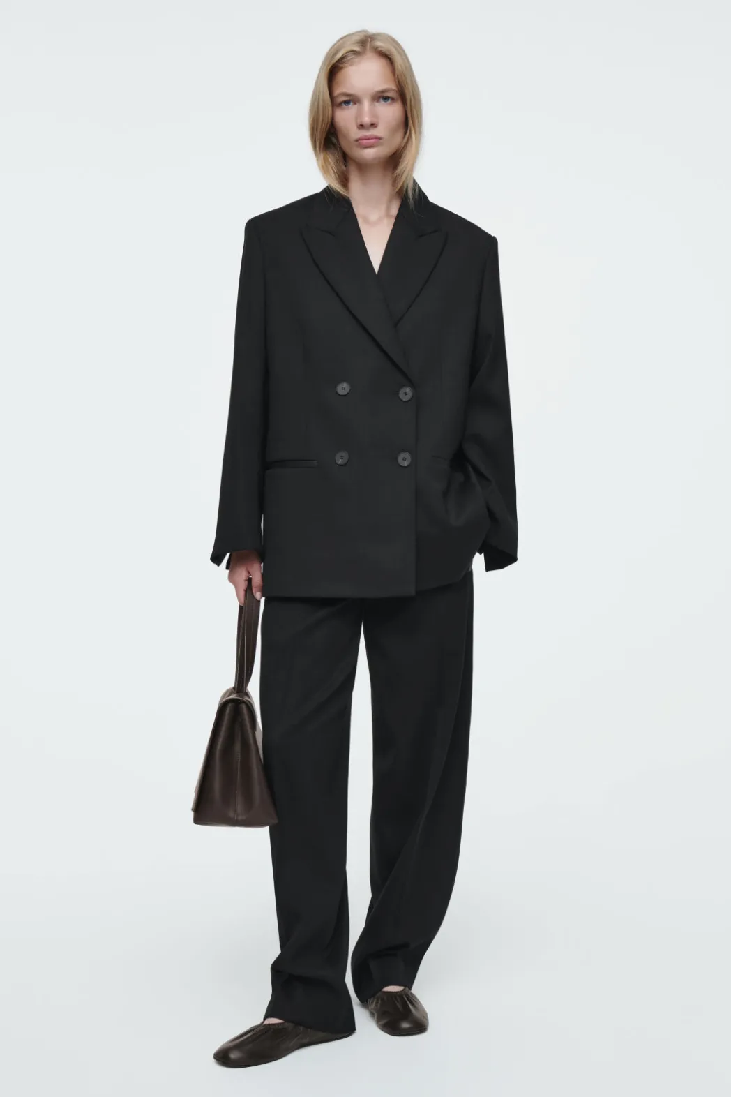 COS THE TAILORED BARREL-LEG PANTS CARBON