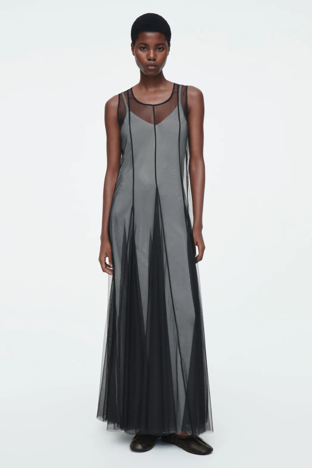 Discount COS THE TULLE MAXI DRESS CARBON