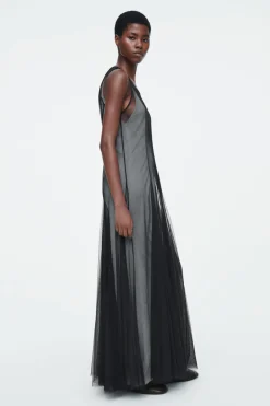 Discount COS THE TULLE MAXI DRESS CARBON
