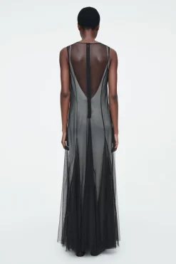 Discount COS THE TULLE MAXI DRESS CARBON
