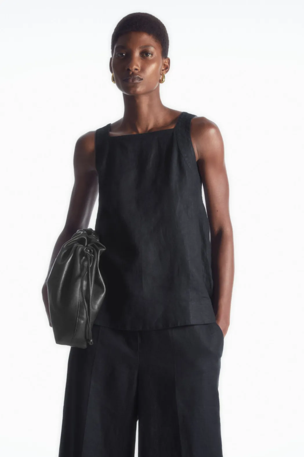 Discount COS TIE-BACK LINEN TOP NAVY