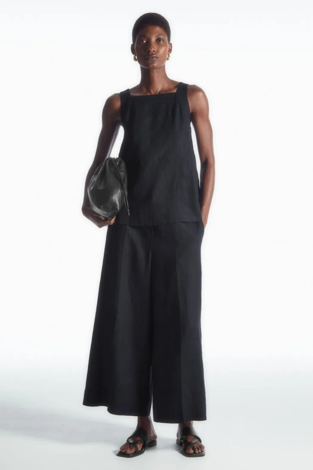 Discount COS TIE-BACK LINEN TOP NAVY