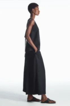 Discount COS TIE-BACK LINEN TOP NAVY