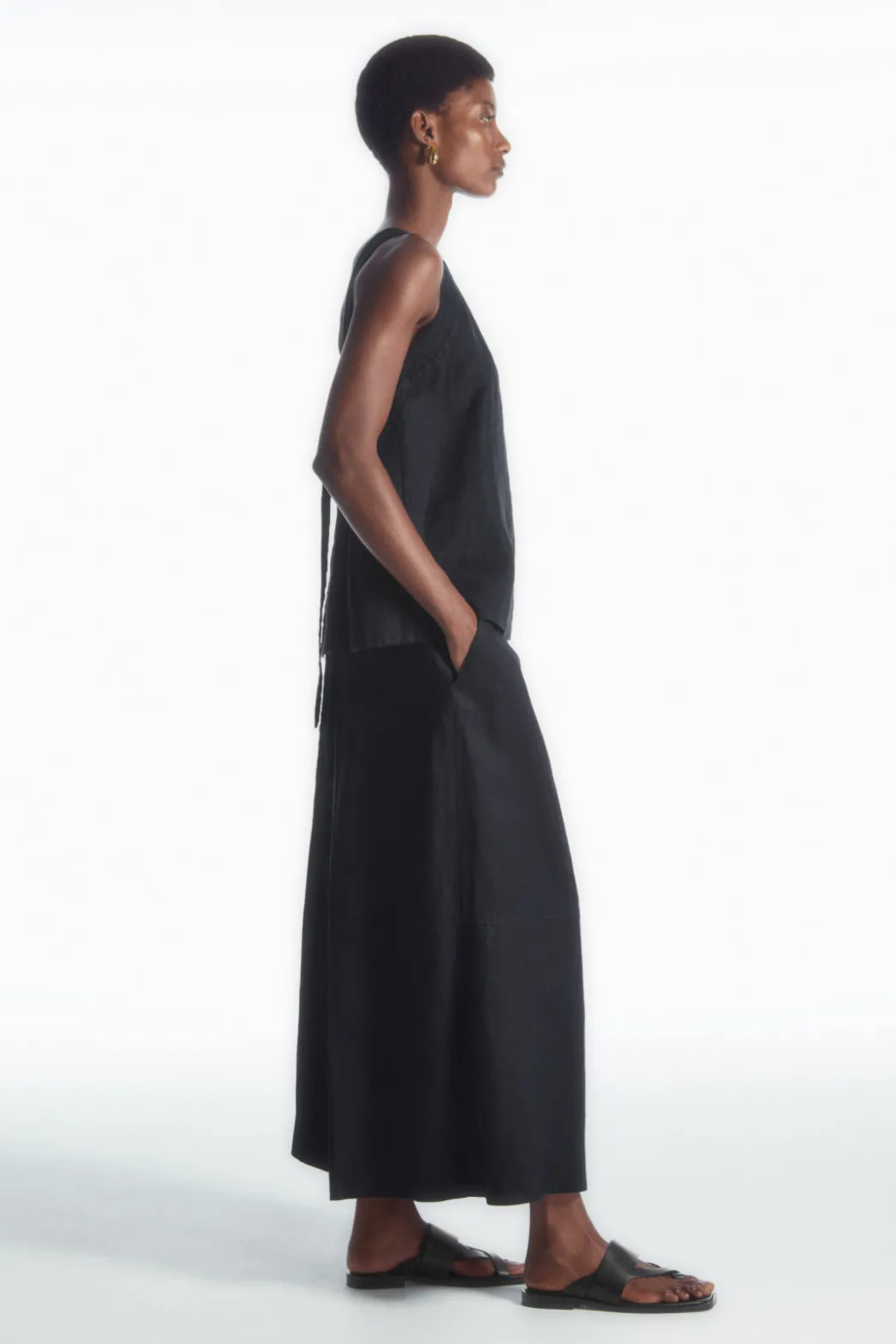 Discount COS TIE-BACK LINEN TOP NAVY