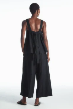 Discount COS TIE-BACK LINEN TOP NAVY