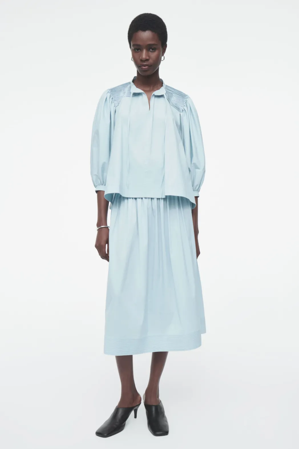 COS TIE-DETAIL PLEATED BLOUSE POWDER BLUE