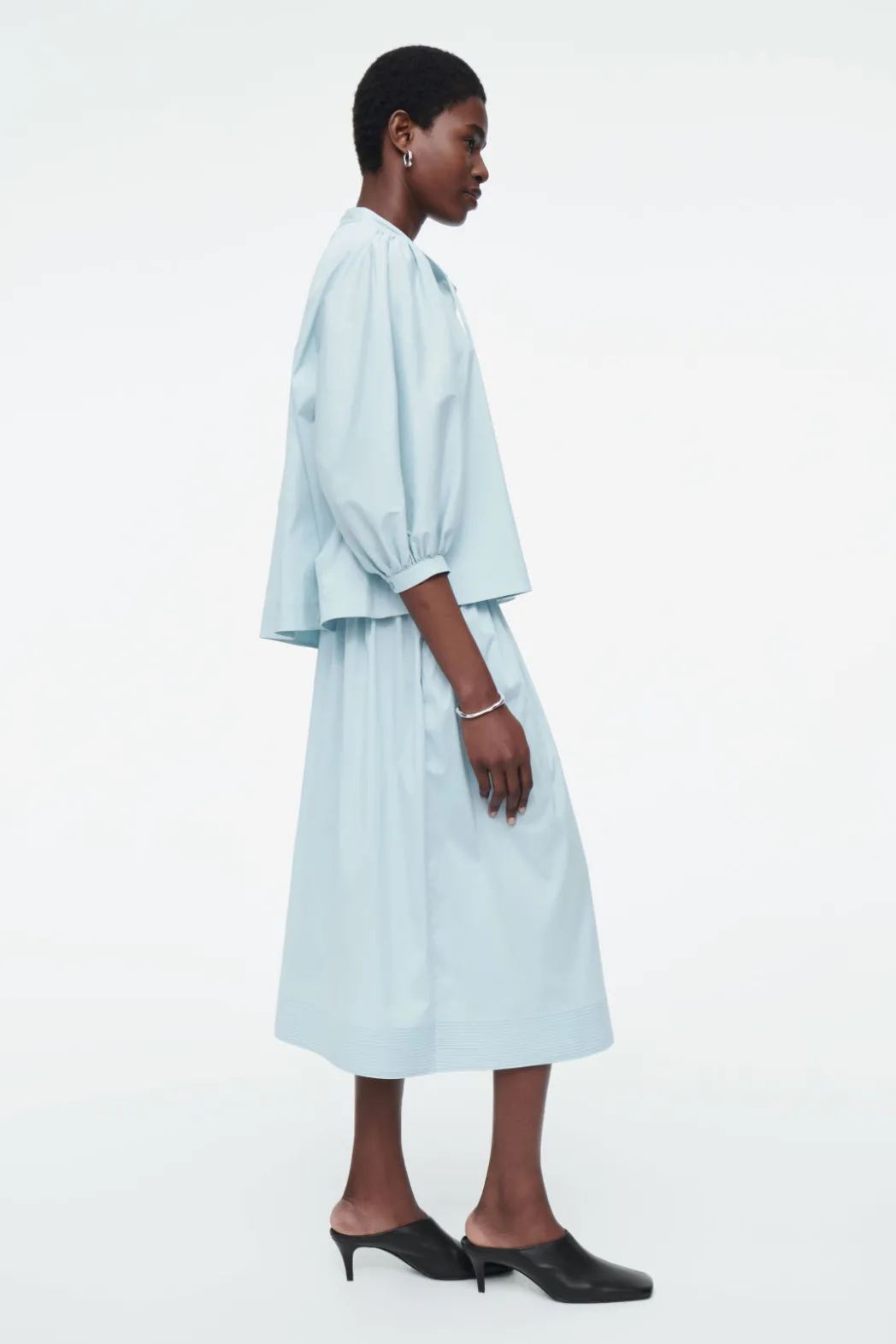 COS TIE-DETAIL PLEATED BLOUSE POWDER BLUE
