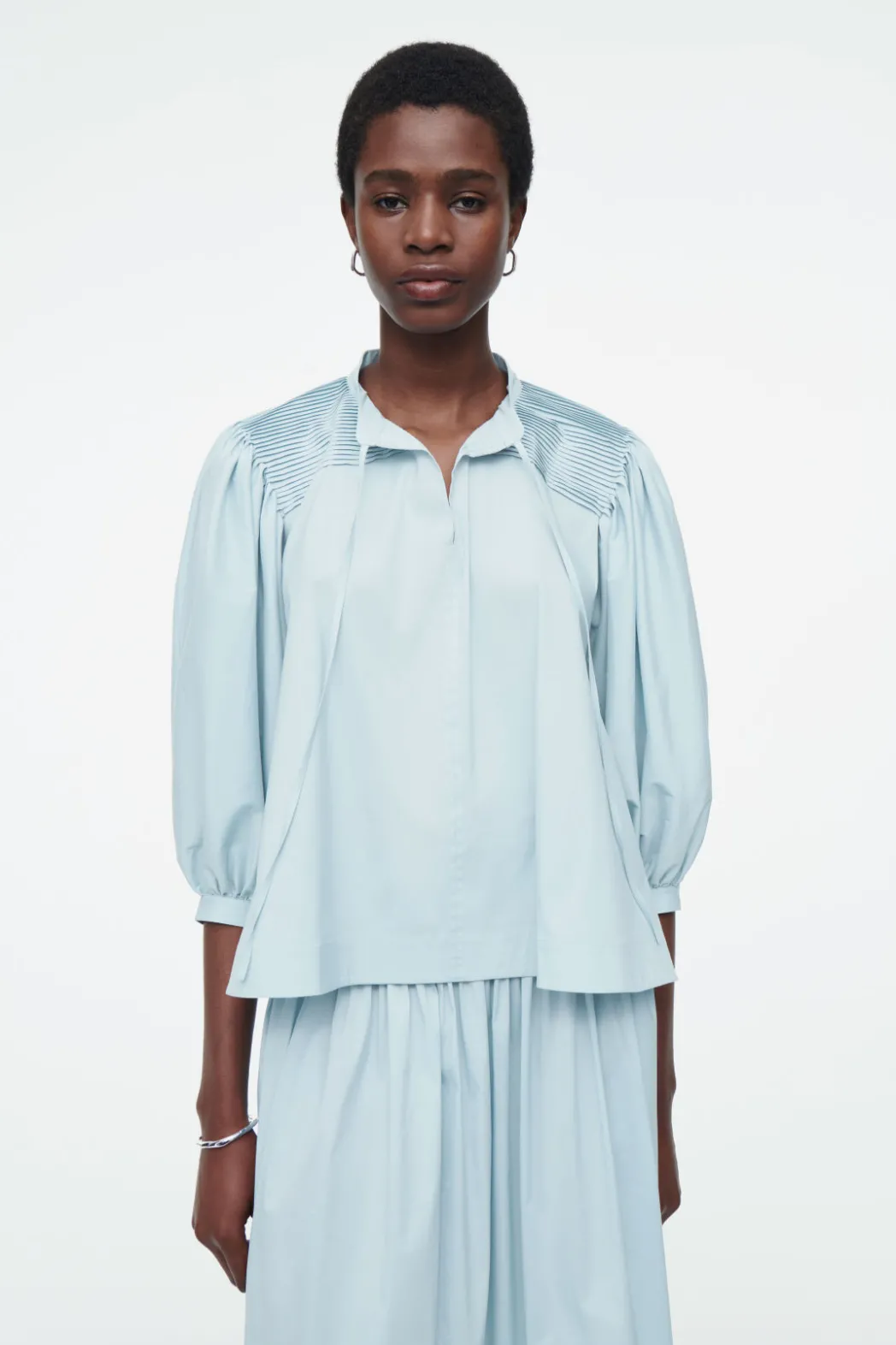 COS TIE-DETAIL PLEATED BLOUSE POWDER BLUE