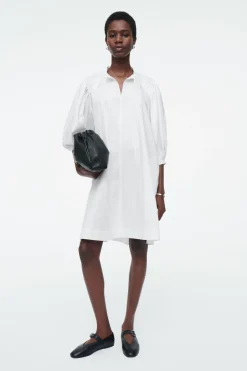 Online COS TIE-DETAIL PLEATED MINI DRESS WHITE