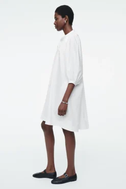 Online COS TIE-DETAIL PLEATED MINI DRESS WHITE