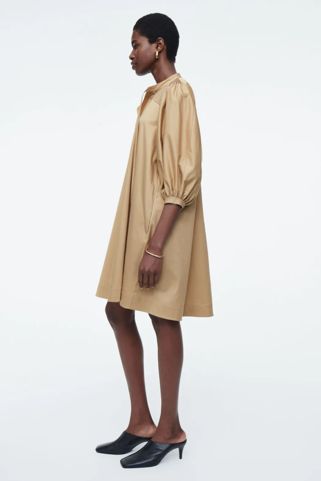 Hot COS TIE-DETAIL PLEATED MINI DRESS BEIGE