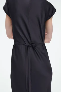 COS TIE-DETAIL SATIN MIDI DRESS NAVY