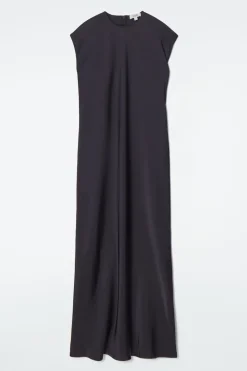 COS TIE-DETAIL SATIN MIDI DRESS NAVY