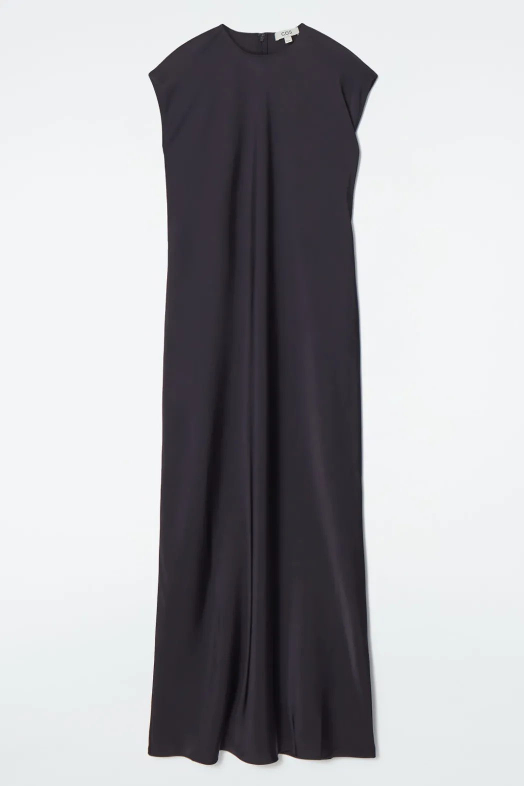COS TIE-DETAIL SATIN MIDI DRESS NAVY