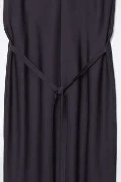 COS TIE-DETAIL SATIN MIDI DRESS NAVY
