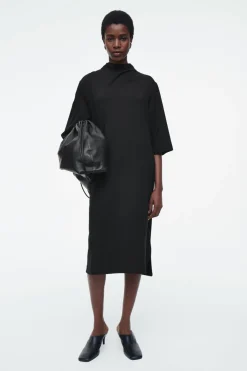Discount COS TIE-DETAIL TURTLENECK DRESS BLACK
