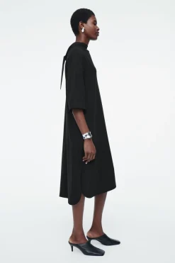 Discount COS TIE-DETAIL TURTLENECK DRESS BLACK