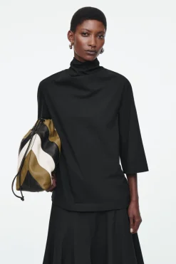 Online COS TIE-NECK JERSEY TOP BLACK