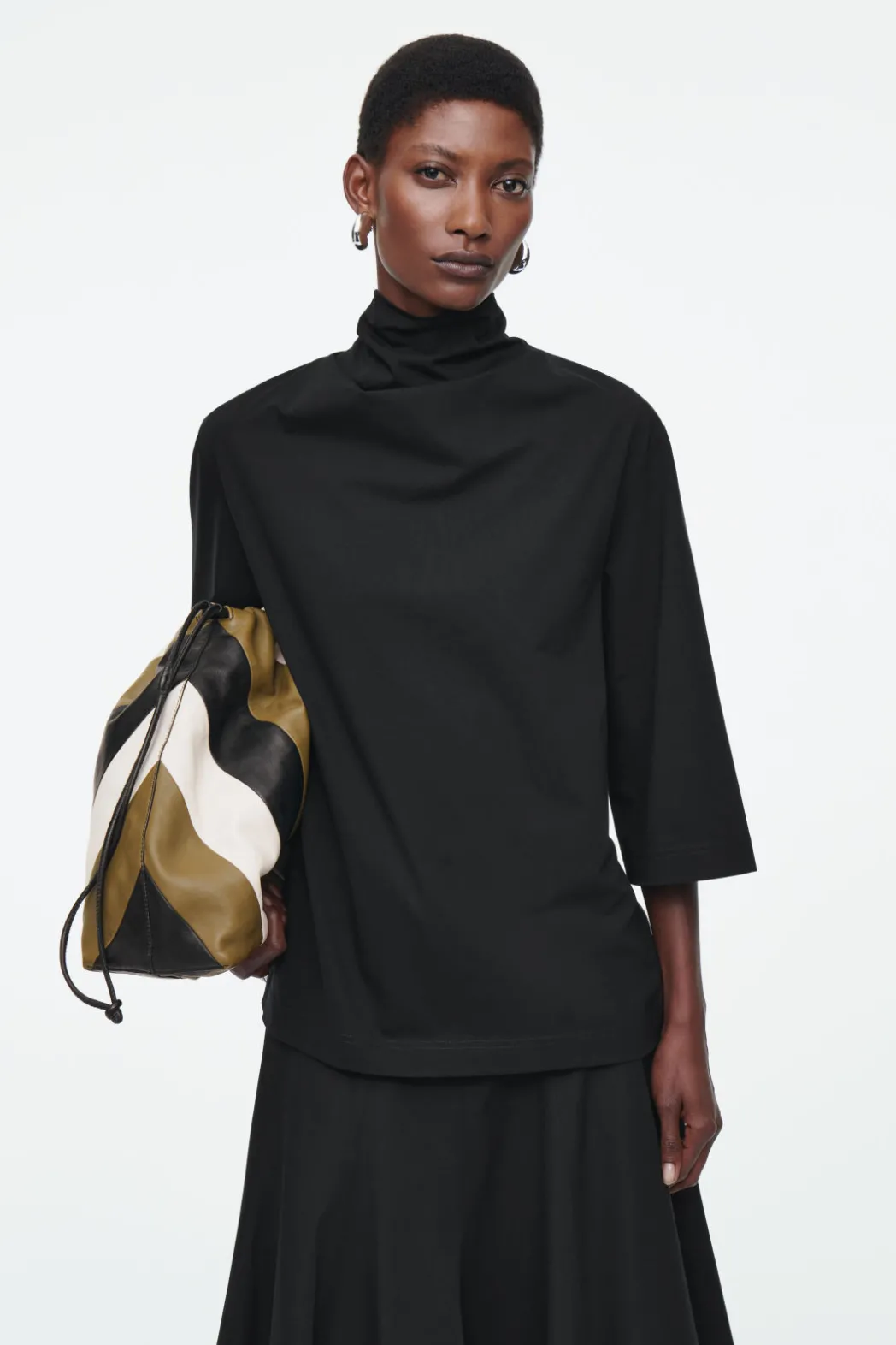 Online COS TIE-NECK JERSEY TOP BLACK