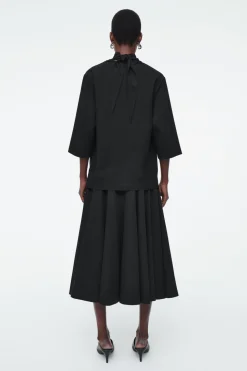 Online COS TIE-NECK JERSEY TOP BLACK