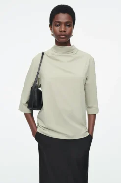 Best COS TIE-NECK JERSEY TOP BEIGE
