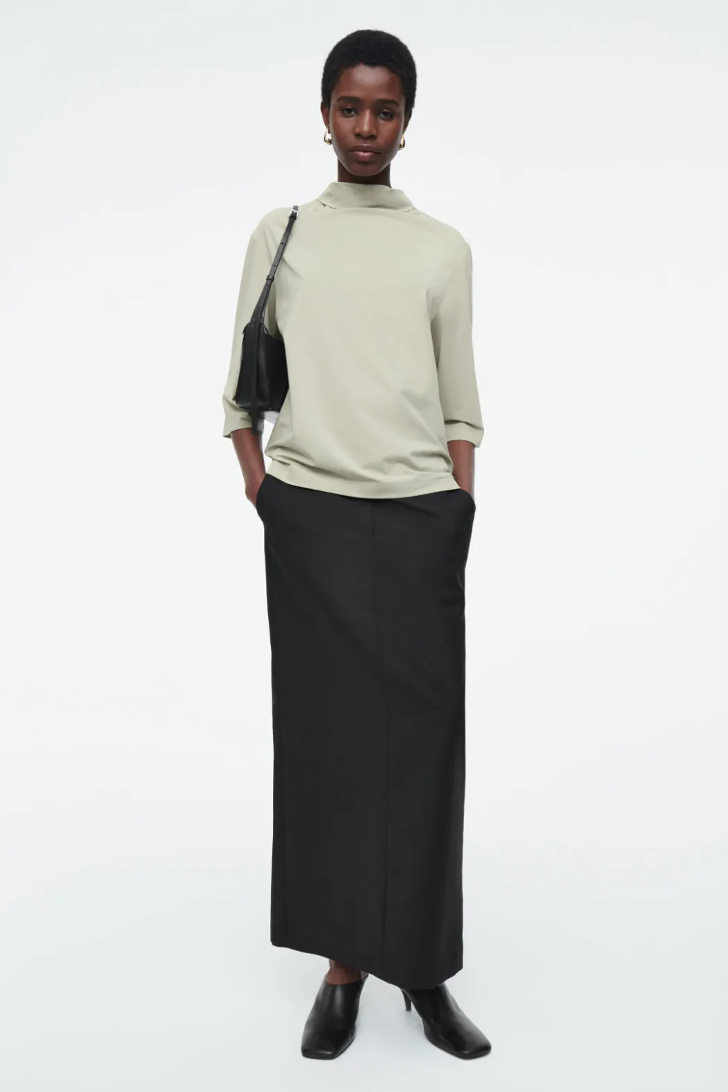 Best COS TIE-NECK JERSEY TOP BEIGE