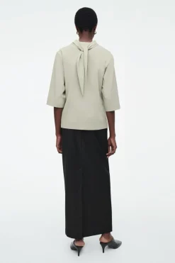 Best COS TIE-NECK JERSEY TOP BEIGE