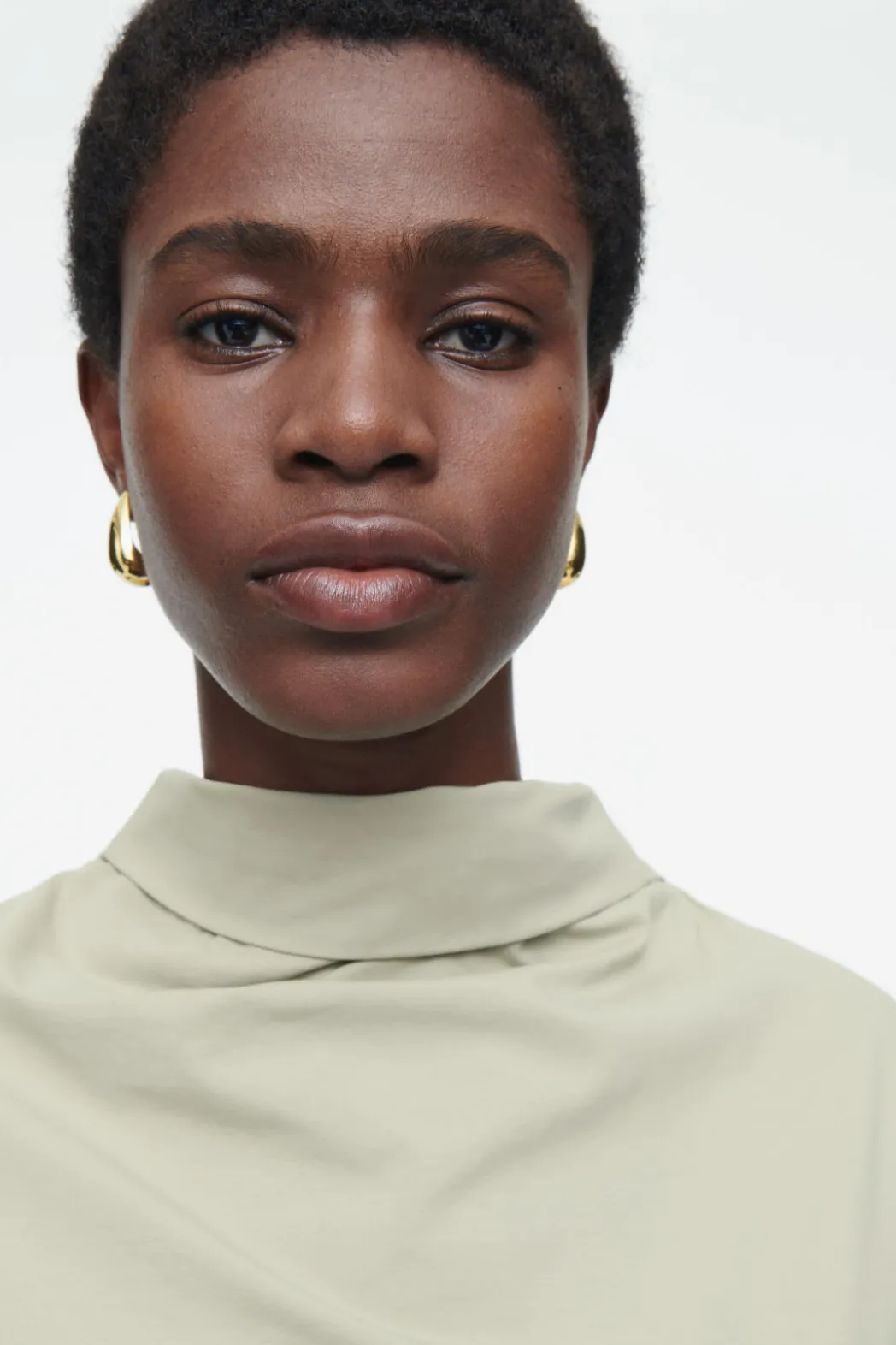 Best COS TIE-NECK JERSEY TOP BEIGE