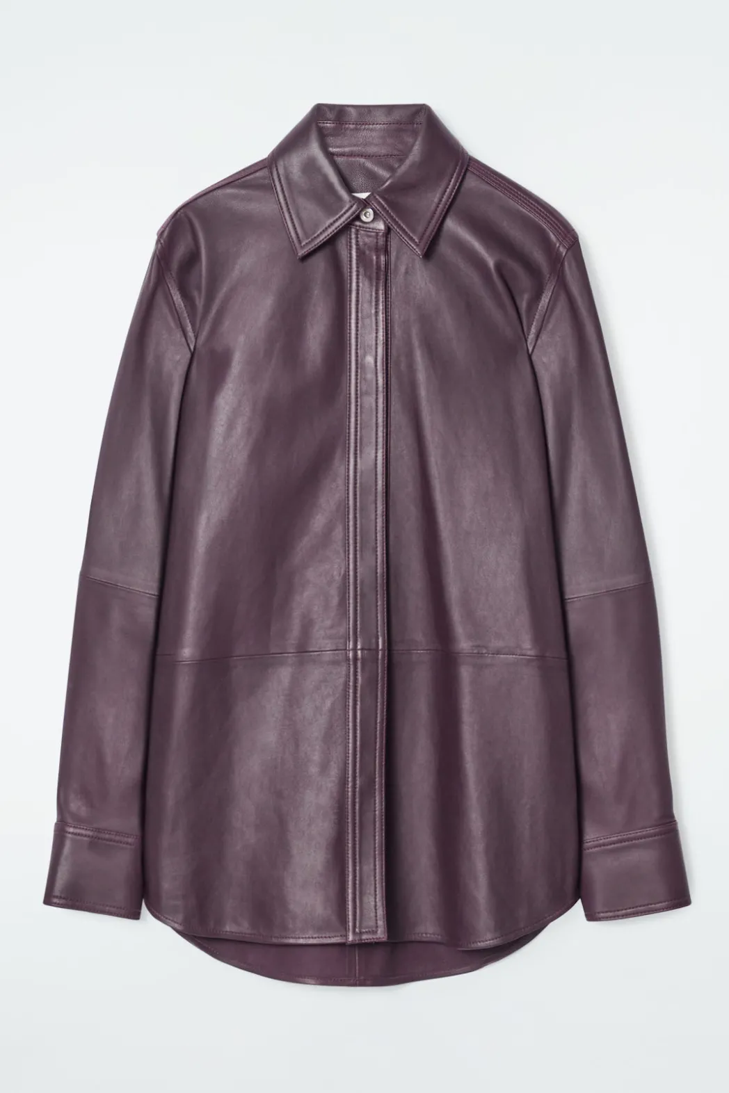 New COS TOPSTITCHED LEATHER SHIRT BORDEAUX