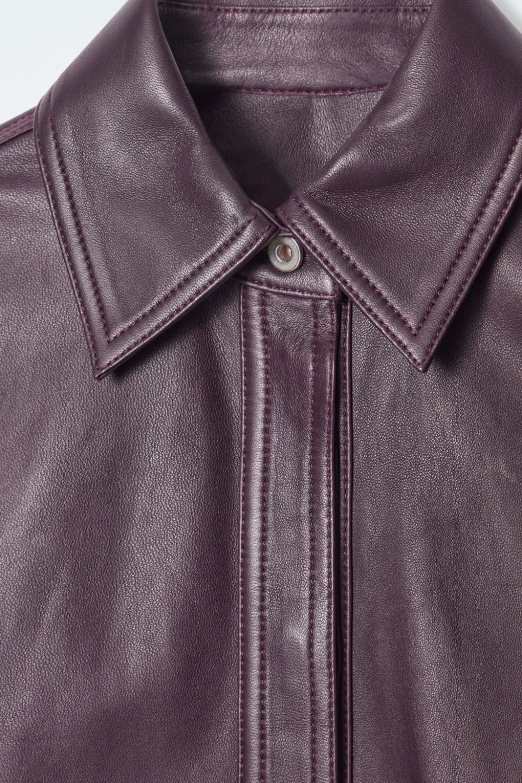 New COS TOPSTITCHED LEATHER SHIRT BORDEAUX