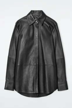 Outlet COS TOPSTITCHED LEATHER SHIRT BLACK