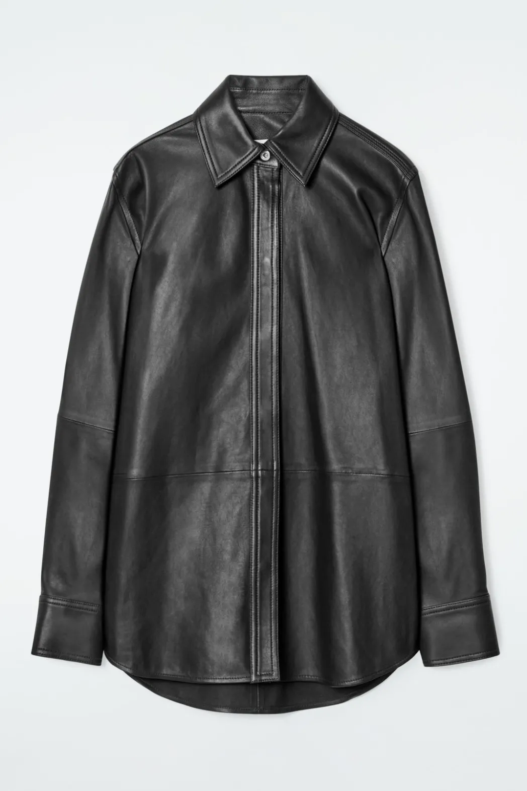 Outlet COS TOPSTITCHED LEATHER SHIRT BLACK