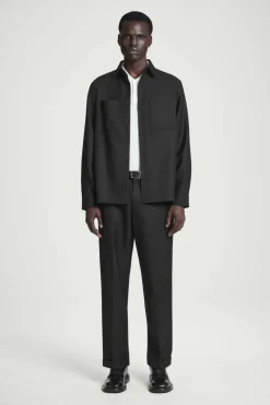 Online COS TURN-UP WOOL-BLEND PANTS BLACK