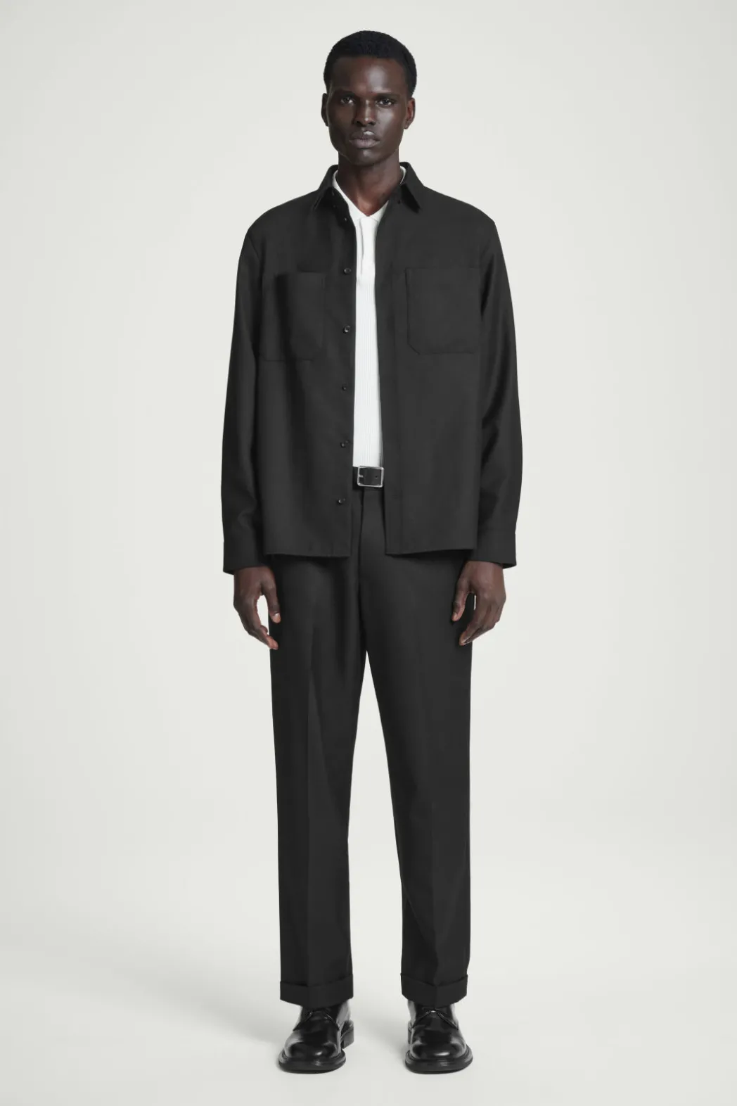 Online COS TURN-UP WOOL-BLEND PANTS BLACK