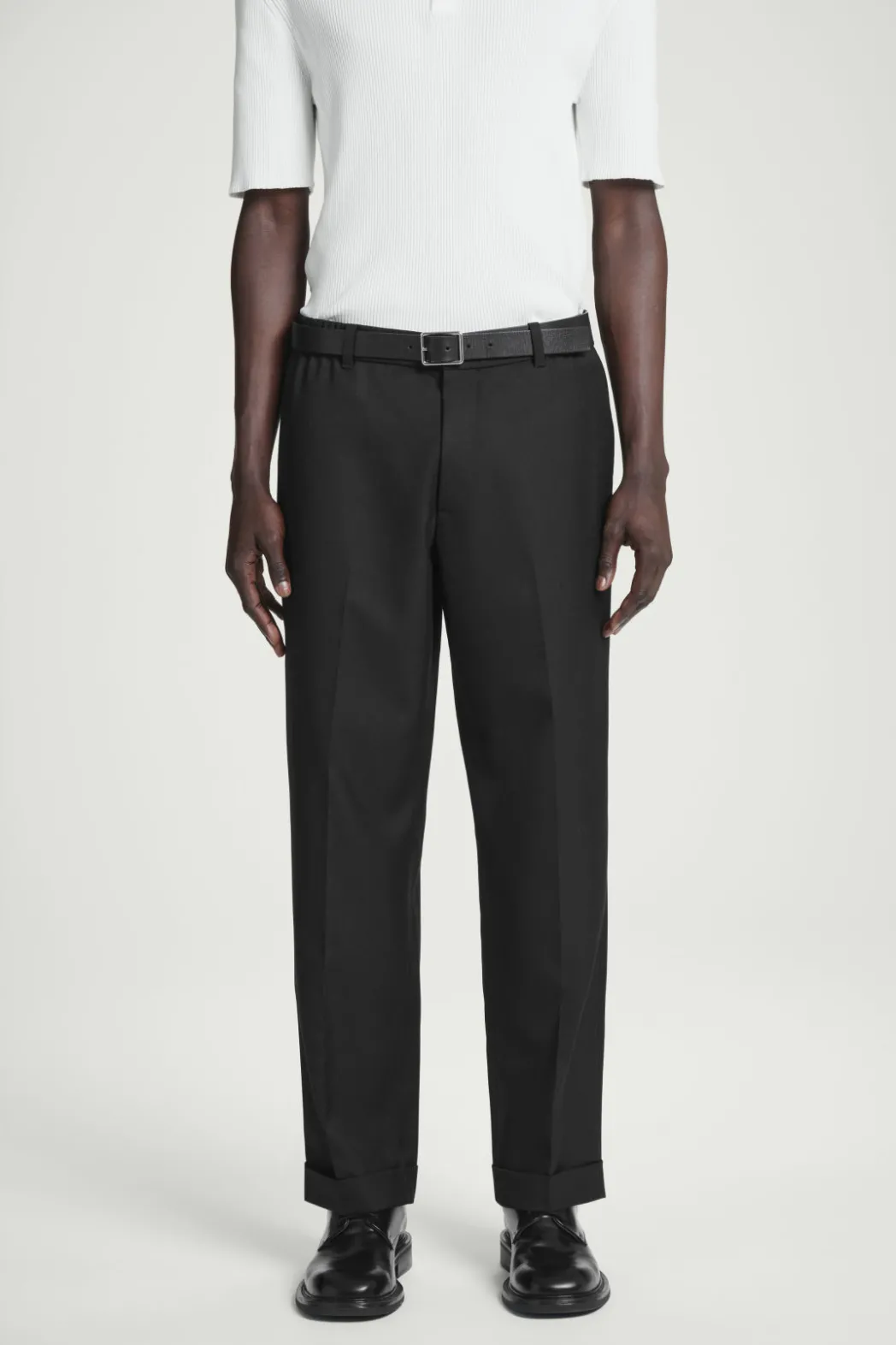 Online COS TURN-UP WOOL-BLEND PANTS BLACK