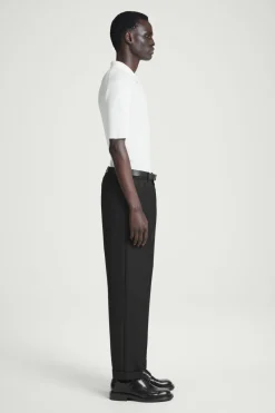 Online COS TURN-UP WOOL-BLEND PANTS BLACK