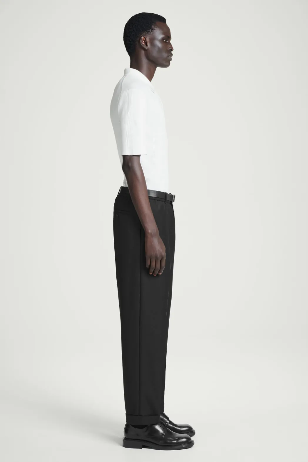 Online COS TURN-UP WOOL-BLEND PANTS BLACK