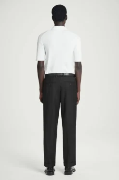 Online COS TURN-UP WOOL-BLEND PANTS BLACK