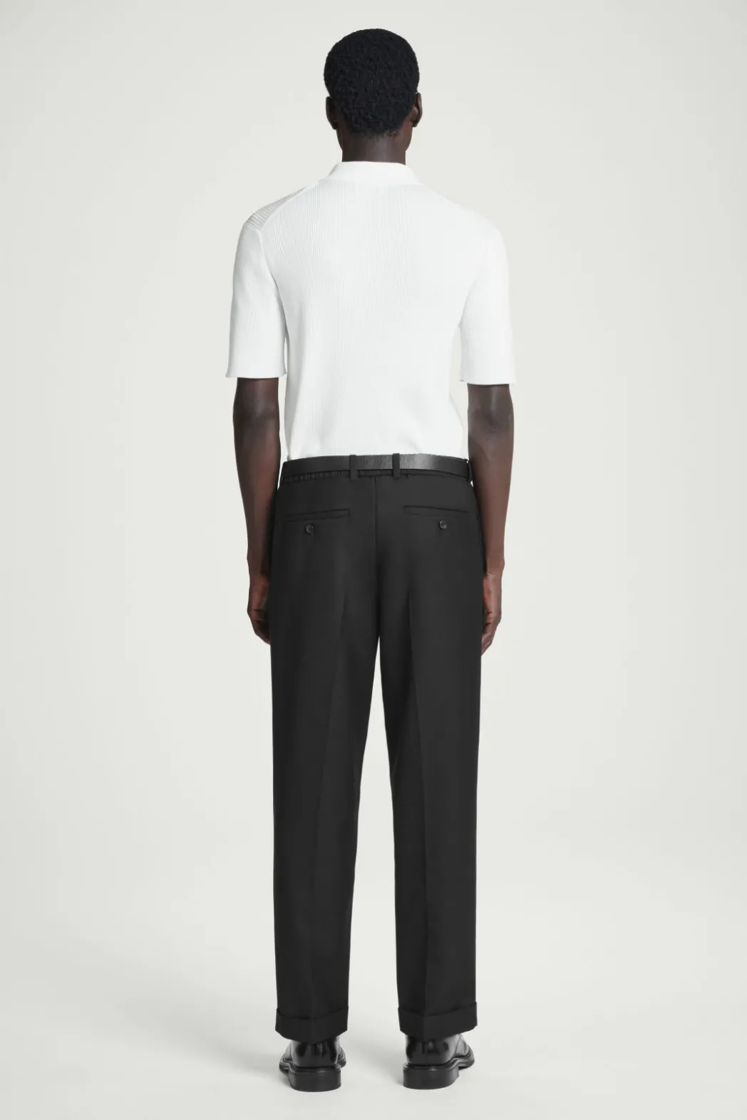 Online COS TURN-UP WOOL-BLEND PANTS BLACK