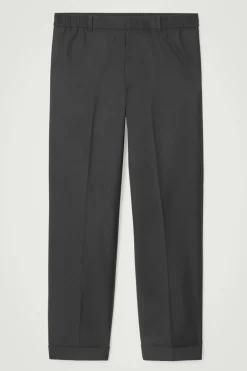 Online COS TURN-UP WOOL-BLEND PANTS BLACK