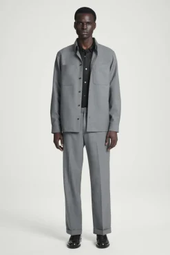 Hot COS TURN-UP WOOL-BLEND PANTS GRAY MÉLANGE