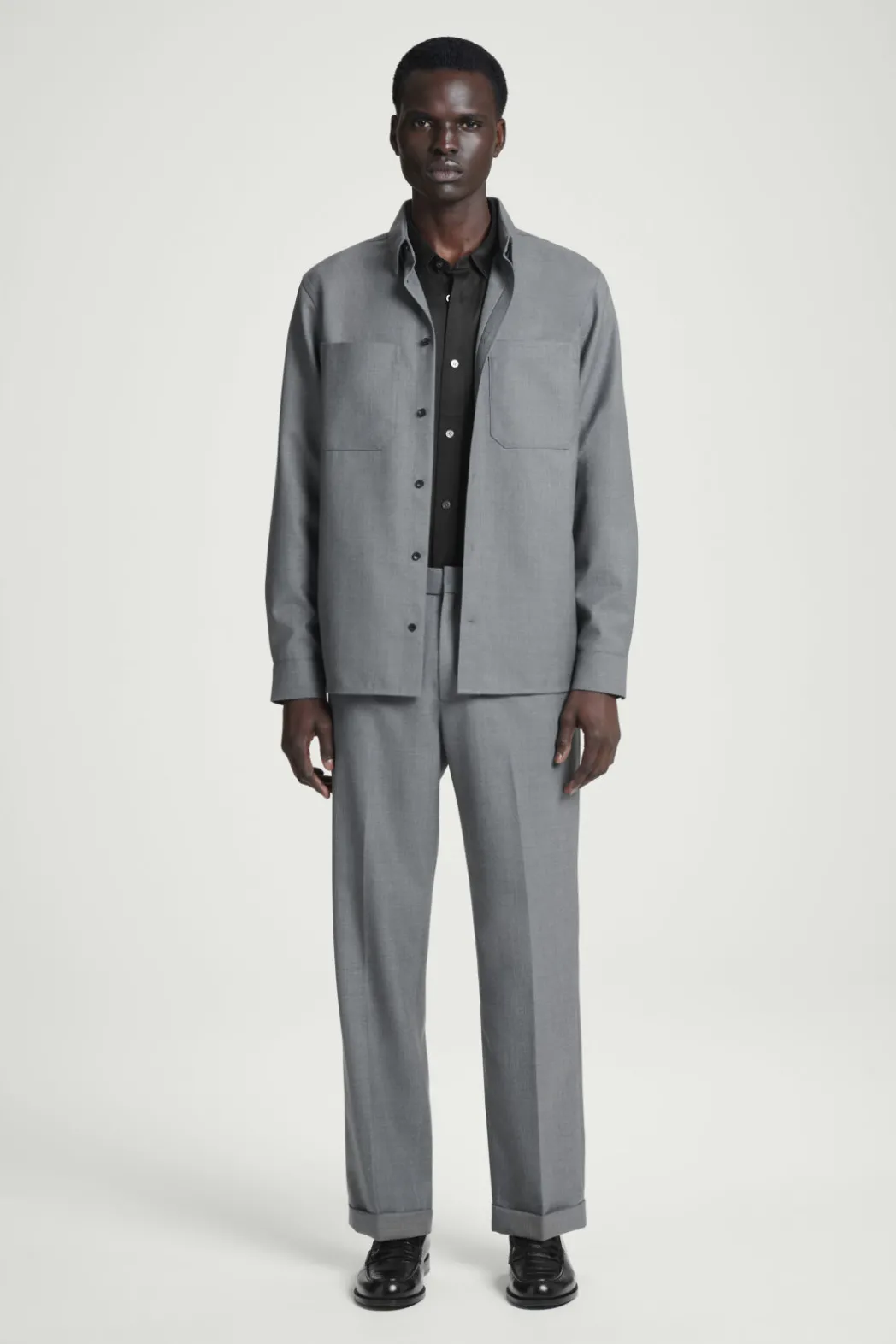 Hot COS TURN-UP WOOL-BLEND PANTS GRAY MÉLANGE