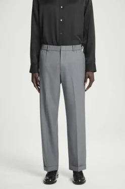 Hot COS TURN-UP WOOL-BLEND PANTS GRAY MÉLANGE