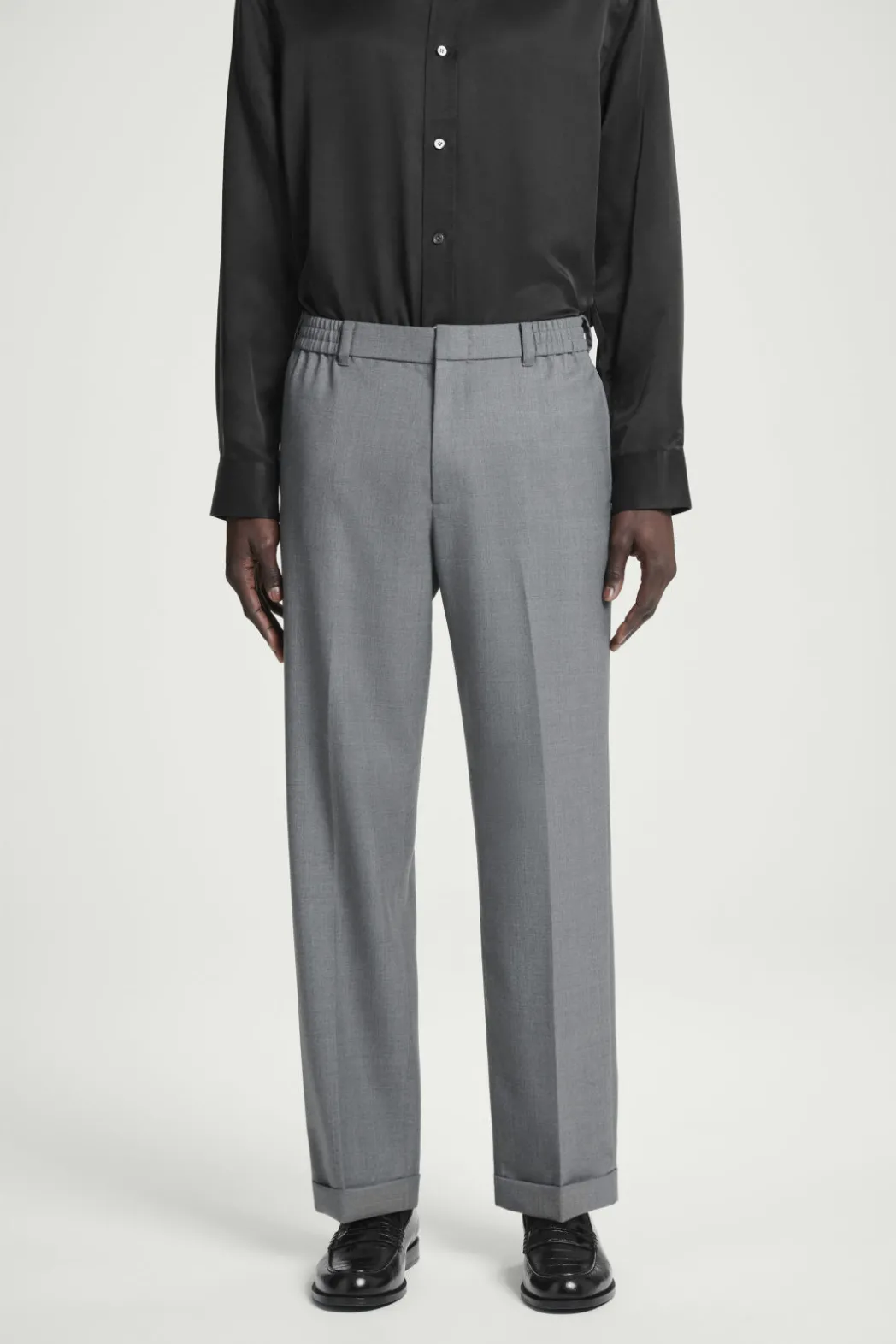 Hot COS TURN-UP WOOL-BLEND PANTS GRAY MÉLANGE