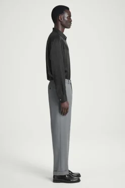 Hot COS TURN-UP WOOL-BLEND PANTS GRAY MÉLANGE